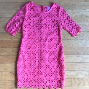 Bright pink/coral crochet dress
